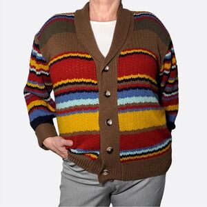 Multicolor Striped Shawl Collar Cardigan Sweater Plus Size 2X XXL Eclectic Retro